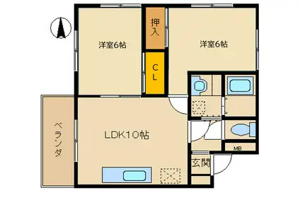 第3ノグチコーポ(2LDK/2階)の間取り写真