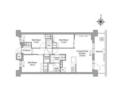 コンフォリア・リヴ八坂富士見(3LDK/5階)の間取り写真