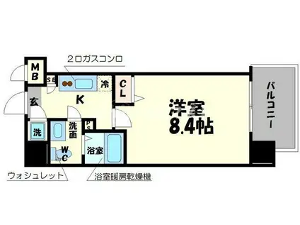 エスリード阿波座シティーウエストII(1K/8階)の間取り写真