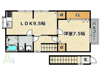 ハイツオー(1LDK/2階)の間取り写真