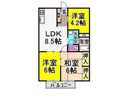 エステートピア楡(3DK/2階)の間取り写真
