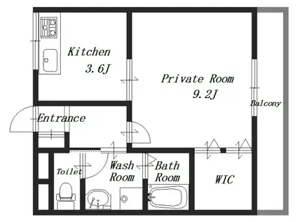 ディアコート(1K/2階)の間取り写真