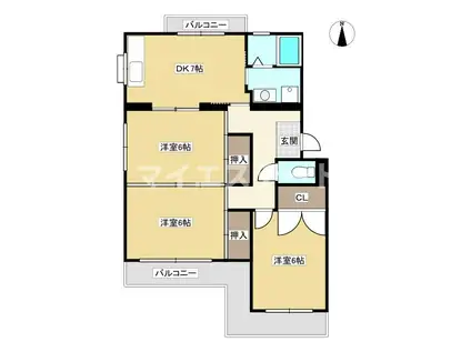 メイワハイツII(3DK/3階)の間取り写真