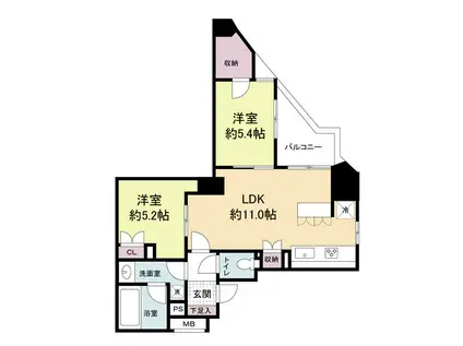 ラヴィータ日本橋(2LDK/7階)の間取り写真