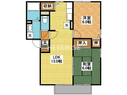 セジュール夢彩都II(2LDK/2階)の間取り写真