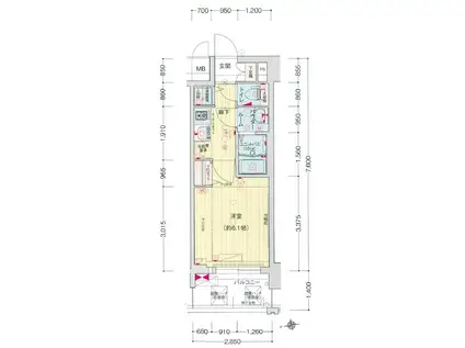 ララプレイス大阪城公園ヴェルデ(1K/8階)の間取り写真