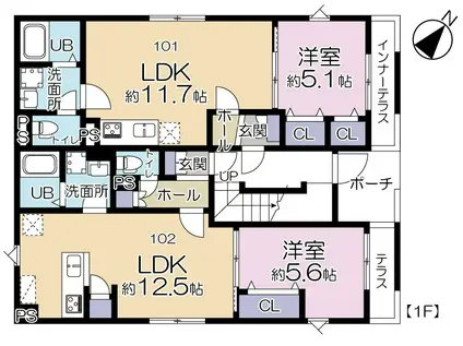 シーレクラメイションII(1LDK/1階)の間取り写真
