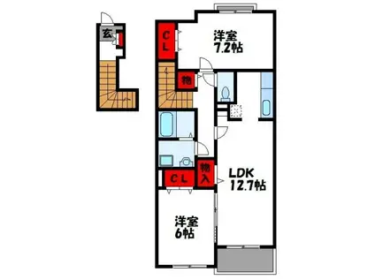 スウィートライフ野間B(2LDK/2階)の間取り写真