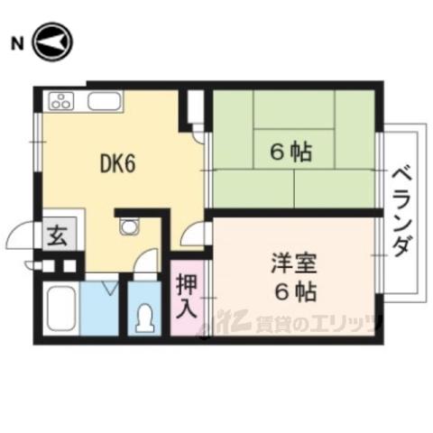 ラフィネ北白川B棟(2DK/1階)の間取り写真