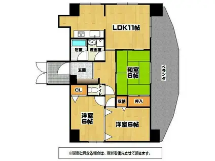 パレス西小倉(3LDK/5階)の間取り写真