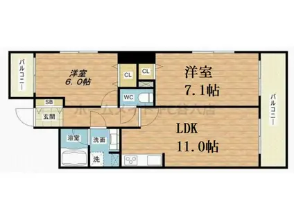 リーガル北心斎橋(2LDK/2階)の間取り写真