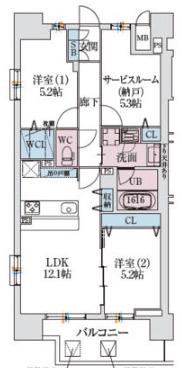 スプランディッド大阪NAMBA LINE(2SLDK/4階)の間取り写真