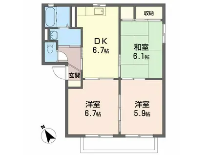 ドリームハイツ B棟(3DK/2階)の間取り写真