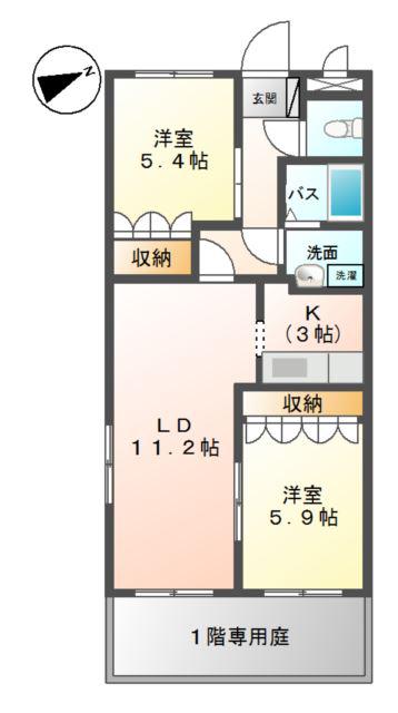 デュエール(2LDK/1階)の間取り写真