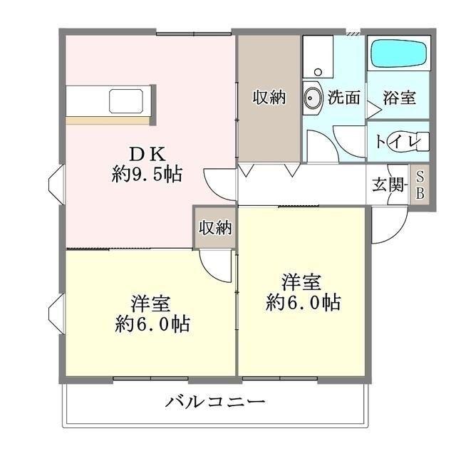 ハピネスI(2DK/1階)の間取り写真