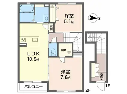 プロヌーブ イクコート(2LDK/2階)の間取り写真