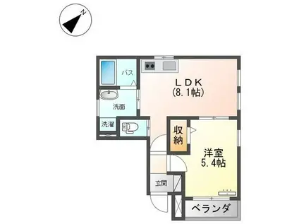 ポラール湊町(1LDK/1階)の間取り写真