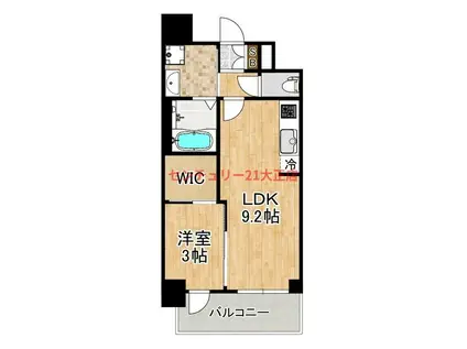 GENOVIA大阪大正(1LDK/3階)の間取り写真