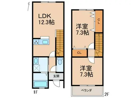 新中島メゾネット(2LDK/1階)の間取り写真