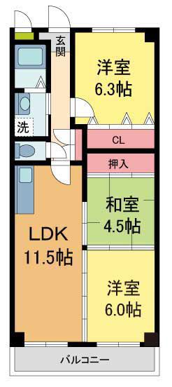 ボナミ田中マンションPARTII(3LDK/1階)の間取り写真