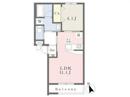 ユニティー・大町(1LDK/1階)の間取り写真