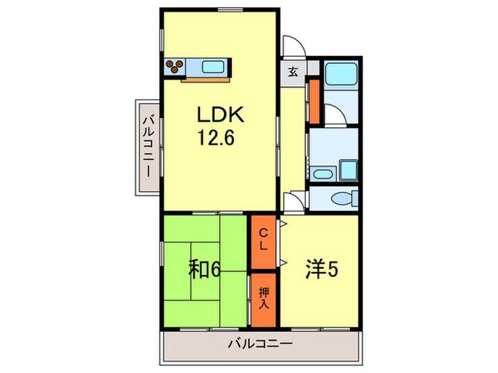シャンテ甲東園(2LDK/2階)の間取り写真