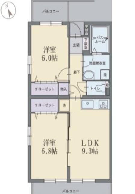 ラフィーネ壱番館(2LDK/4階)の間取り写真