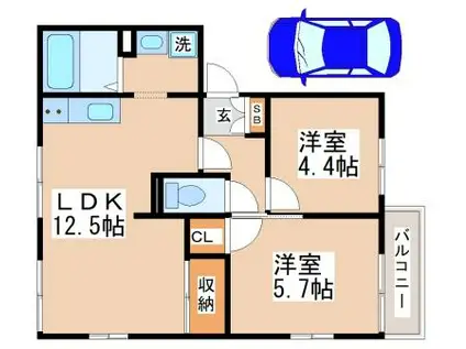 スカイヴィレッジ(2LDK/2階)の間取り写真