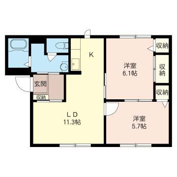 ドミールZAMAII(2LDK/1階)の間取り写真