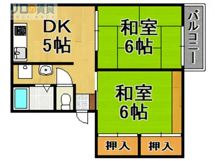 ライフ小松(2DK/2階)の間取り写真