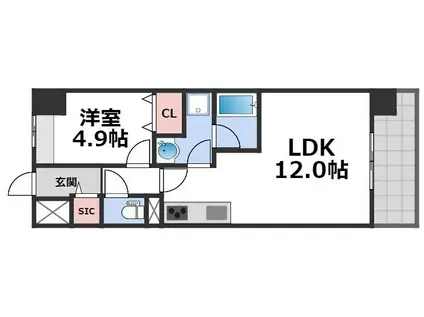 プラウディア今里(1LDK/5階)の間取り写真