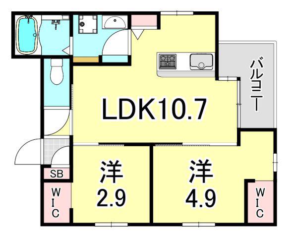 ブリアン西宮(2LDK/2階)の間取り写真