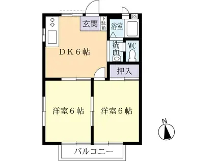 ハビタB(2DK/1階)の間取り写真