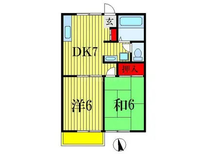 ビラネプチューンA棟(2DK/1階)の間取り写真