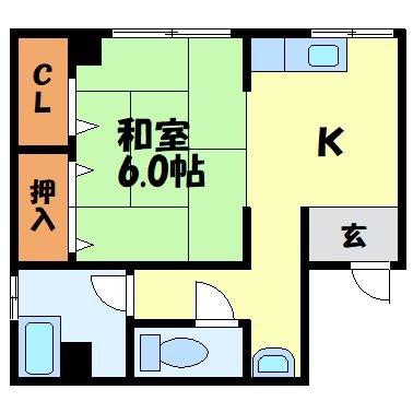 円口ビル(1DK/4階)の間取り写真
