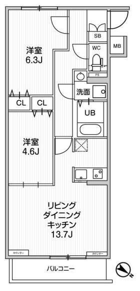 ジェノヴィア板橋本町IIIスカイガーデン(2LDK/5階)の間取り写真