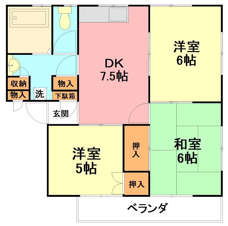 新倉ハイツ(3DK/2階)の間取り写真