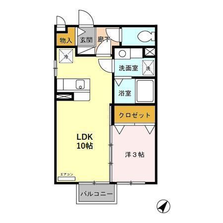 グッドワンB棟(1LDK/2階)の間取り写真
