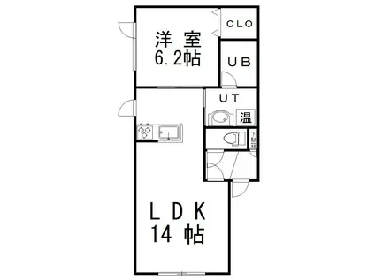 レインボーコート松浦B棟(1LDK/2階)の間取り写真
