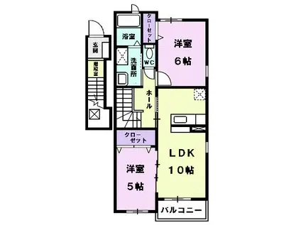 ベルクラール B(2LDK/2階)の間取り写真