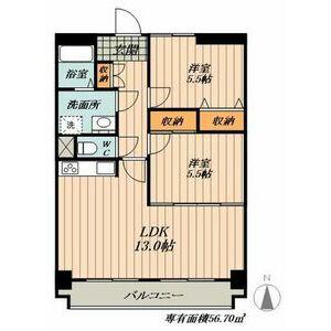 シャルマン冨士塚(2LDK/1階)の間取り写真