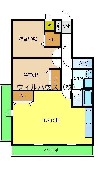 フレア・ブローリー(2LDK/2階)の間取り写真