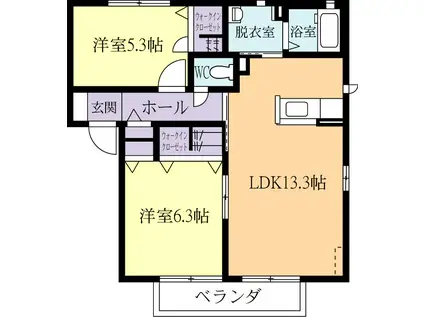 レ・セゾン朝日C(2LDK/1階)の間取り写真