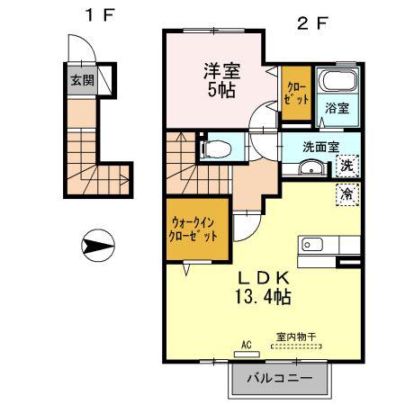 サウザンド・チカラ(1LDK/2階)の間取り写真
