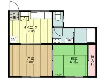 ORANGE HEIGHTS FUJINO(2DK/1階)の間取り写真