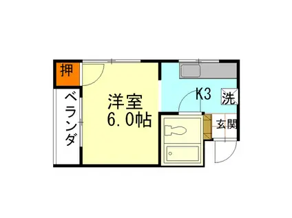 ピュアハイツ虎(1K/3階)の間取り写真