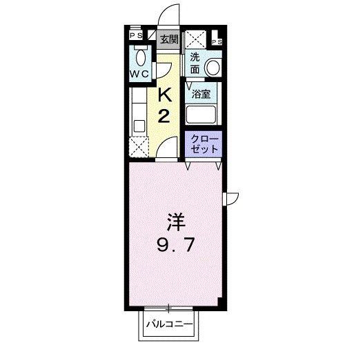 カサデル・ソール(1K/2階)の間取り写真