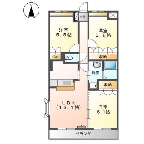 カシェット(3LDK/2階)の間取り写真