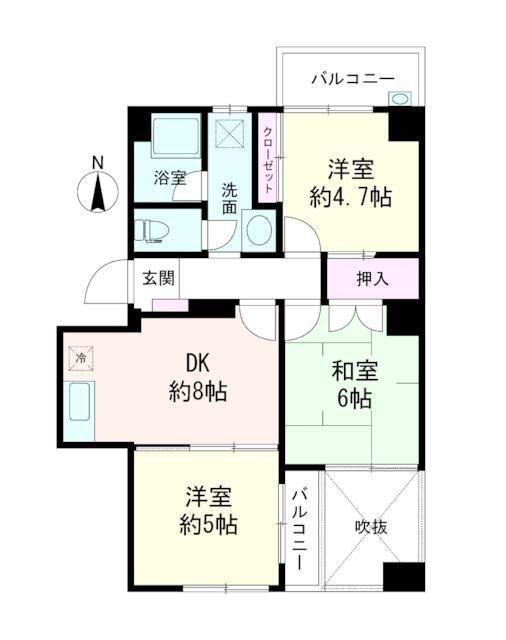 バームコート高円寺(3DK/2階)の間取り写真