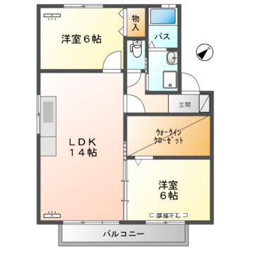 マイ・ステージ B(2LDK/2階)の間取り写真